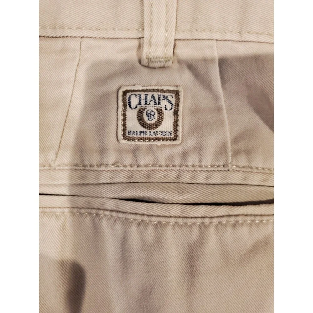Vintage Chaps Ralph Lauren Pants Mens 36x32 Beige Pleated Cuffed Cotton Chino